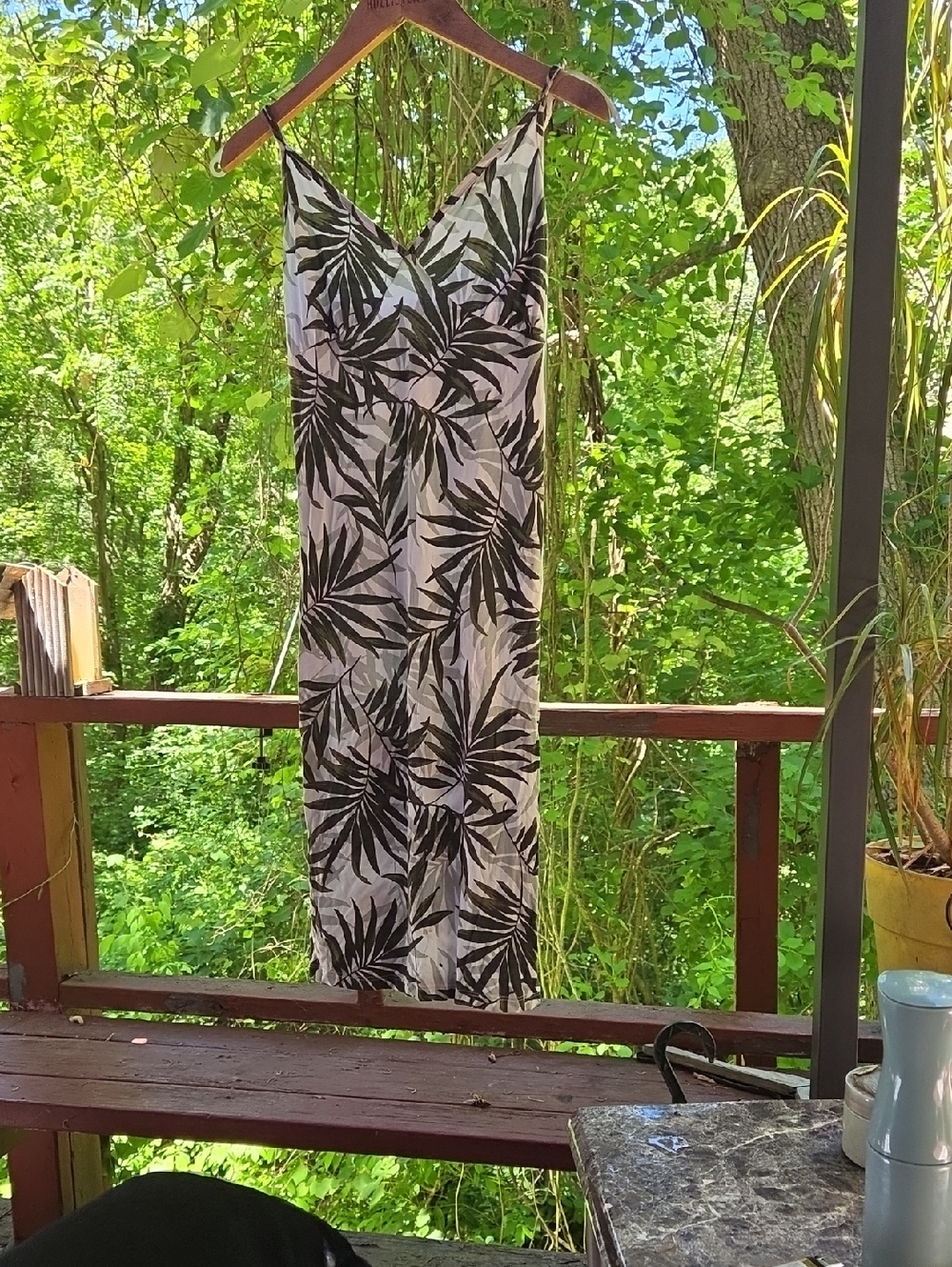 Slip Maxi Dress with Black Palm Print on White